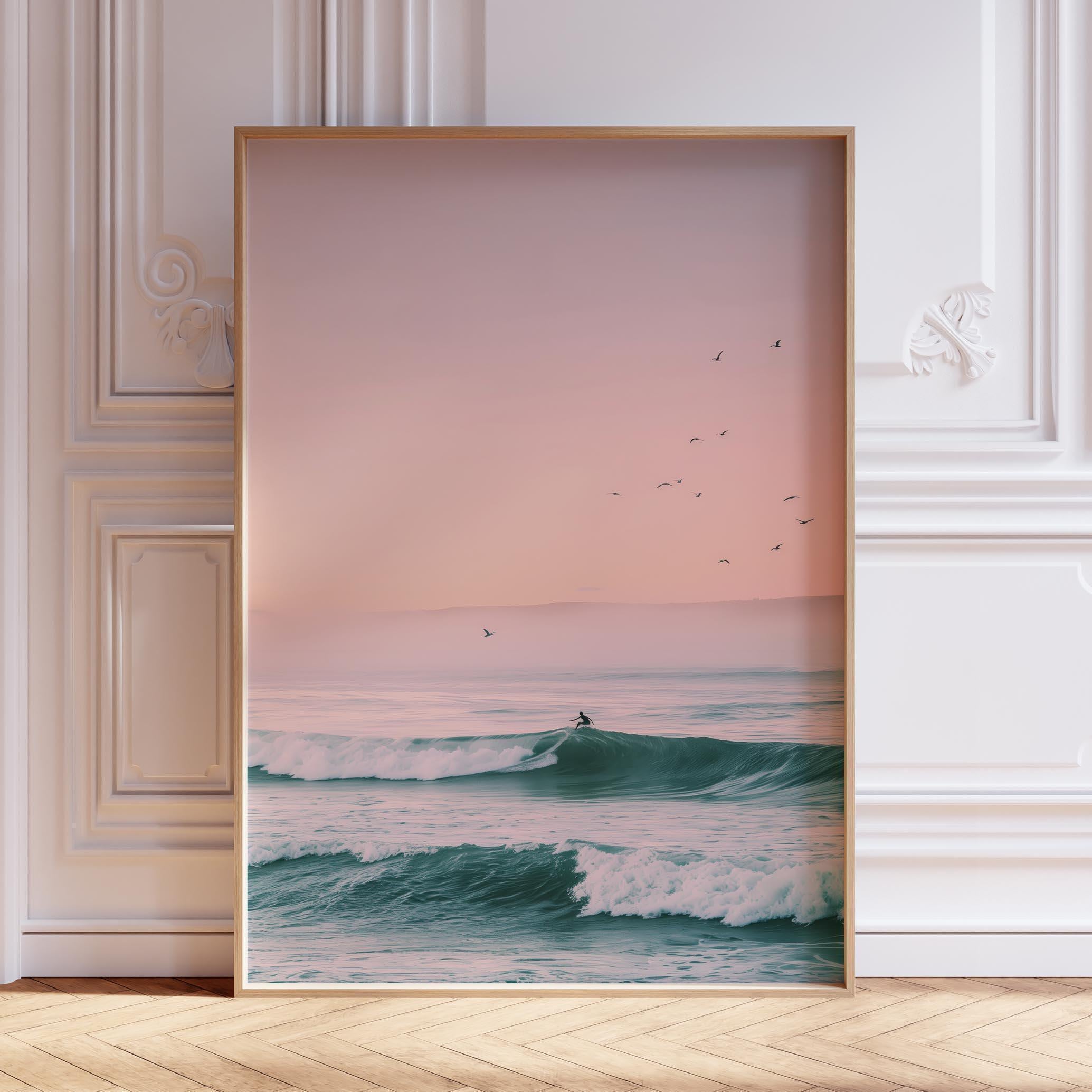Quadri da parete a tema spiaggia / Poster di surf al tramonto rosa / Quadri da parete a tema surf / Quadri da parete a tema Hawaii / Quadri da parete