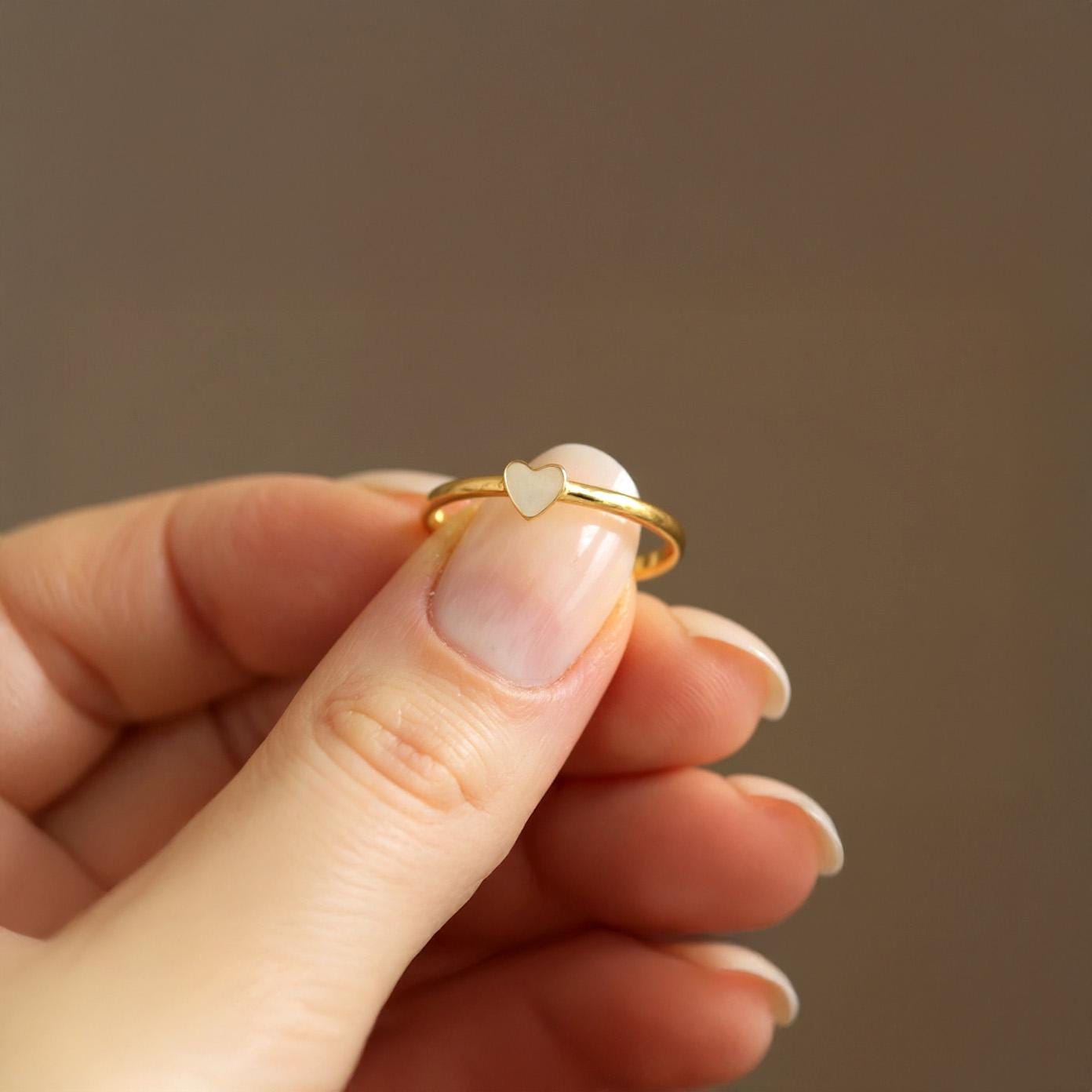 Anello a forma di cuore romantico, anello a forma di cuore delicato, anello a forma di cuore impilabile, anello di fidanzamento a forma di cuore, anel