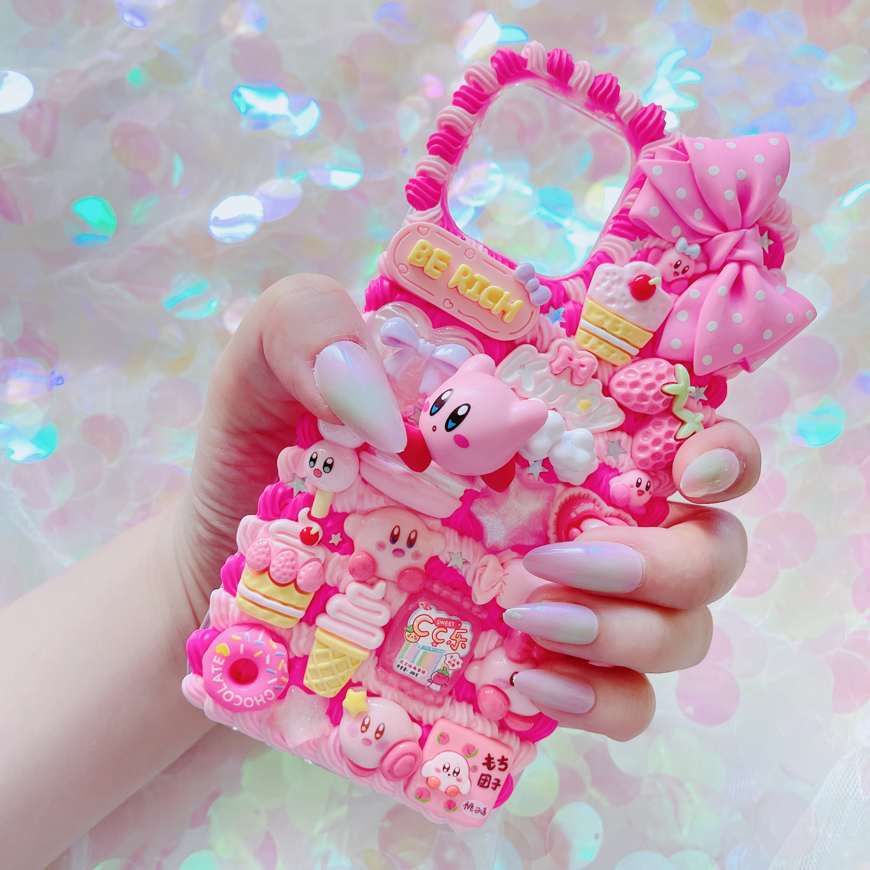 Custodia per telefono Kirby, custodia per telefono personalizzata, custodia per telefono Decoden, custodia effetto panna montata, custodia per telefon