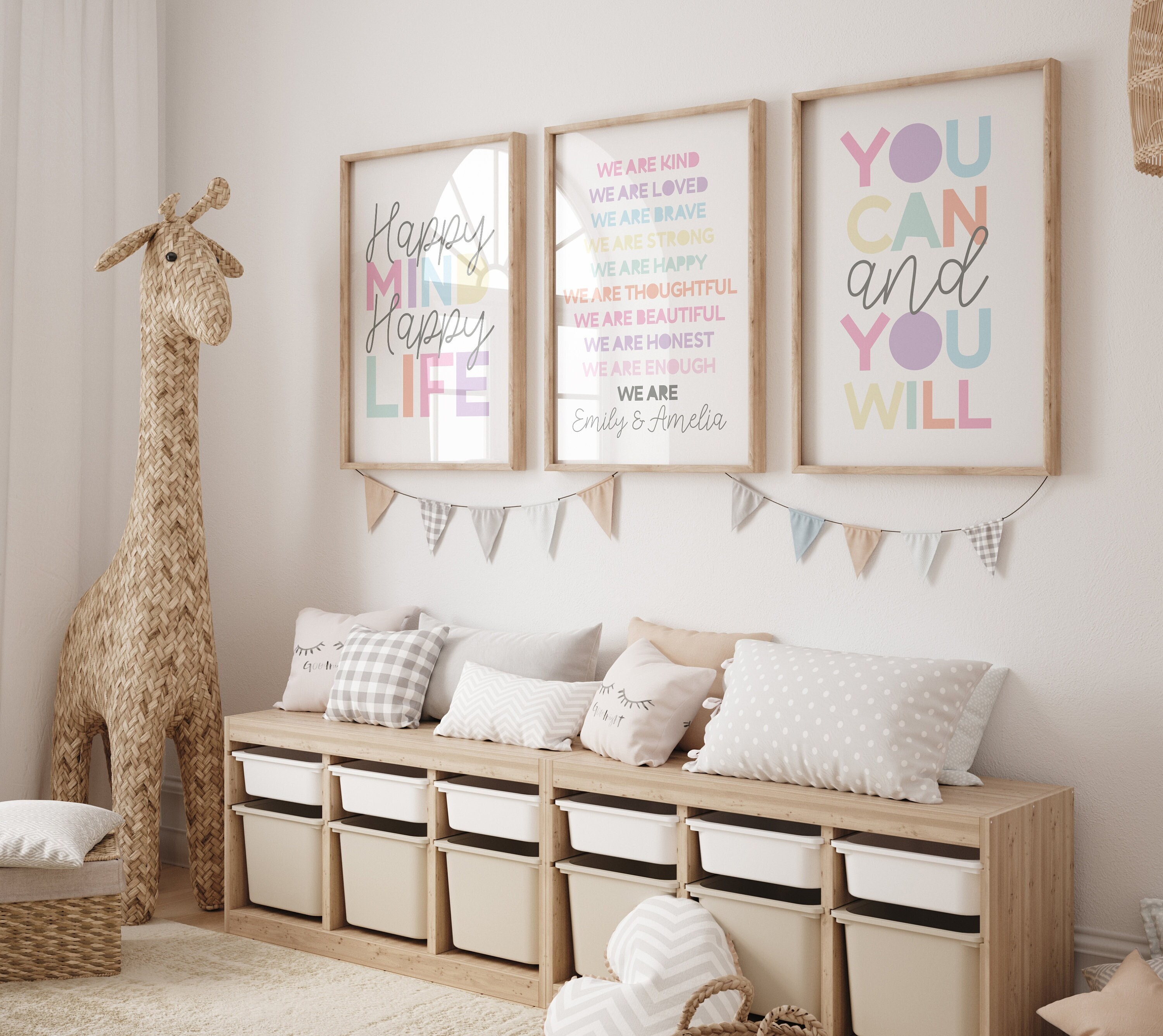 Set di 3 stampe per sorelle, stampe per la camera delle bambine, sala giochi, stampe di affermazioni, personalizzate, decorazioni per la camera delle
