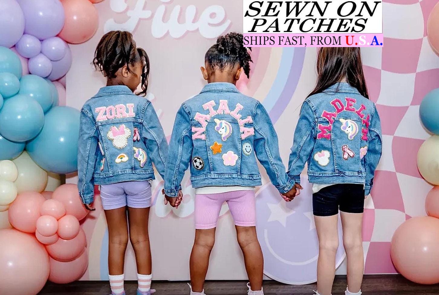 Giacca di jeans personalizzata, giacca di jeans per bambine, giacca di jeans con toppa in ciniglia personalizzata per bambine e bambini, giacca di jea
