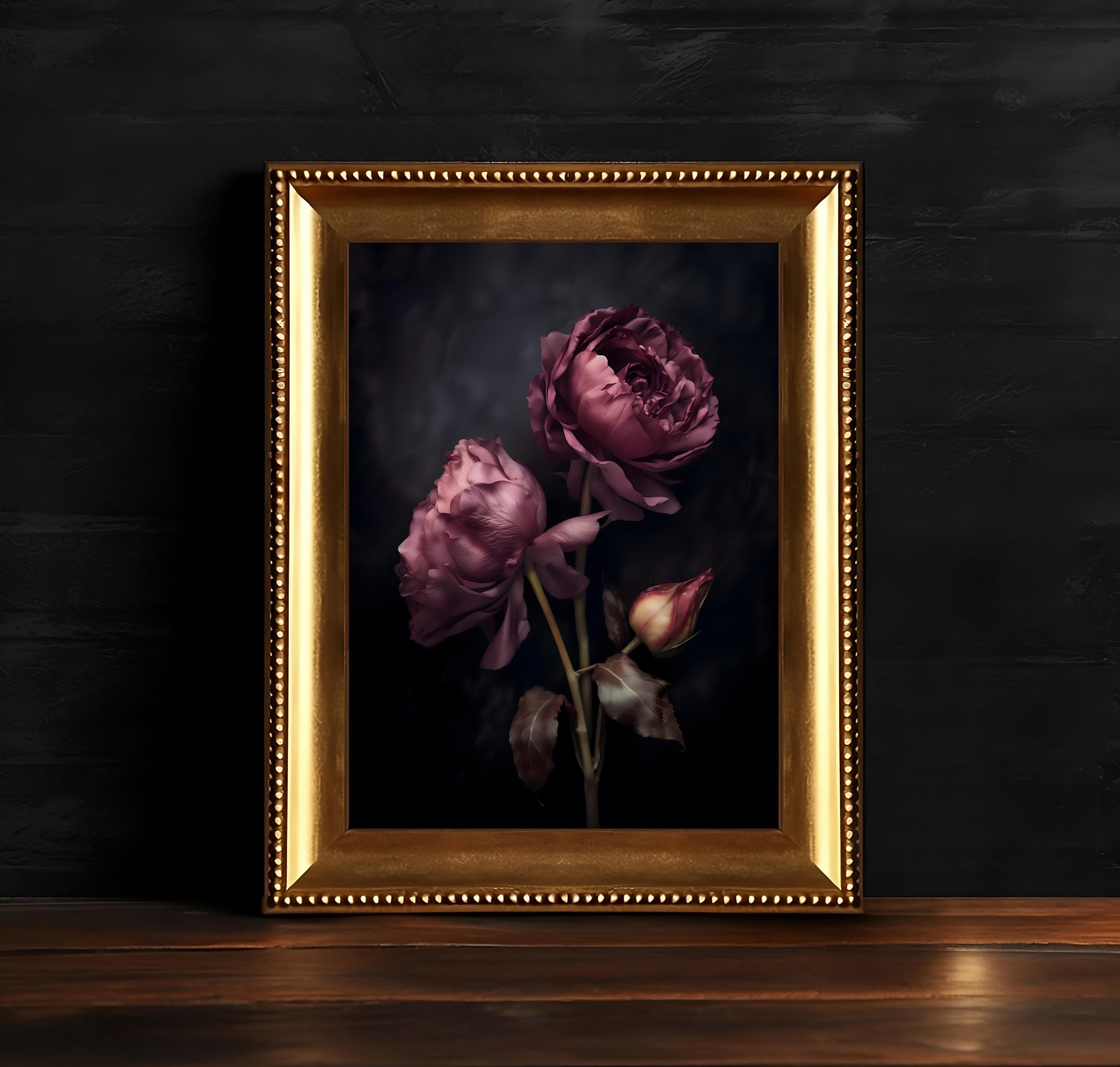 Arte murale floreale gotica, Dark Moody Rose, Vintage Botanical Painting, Dark Floral Decor, Download digitale, Stampabile Dark Academia Wall Art