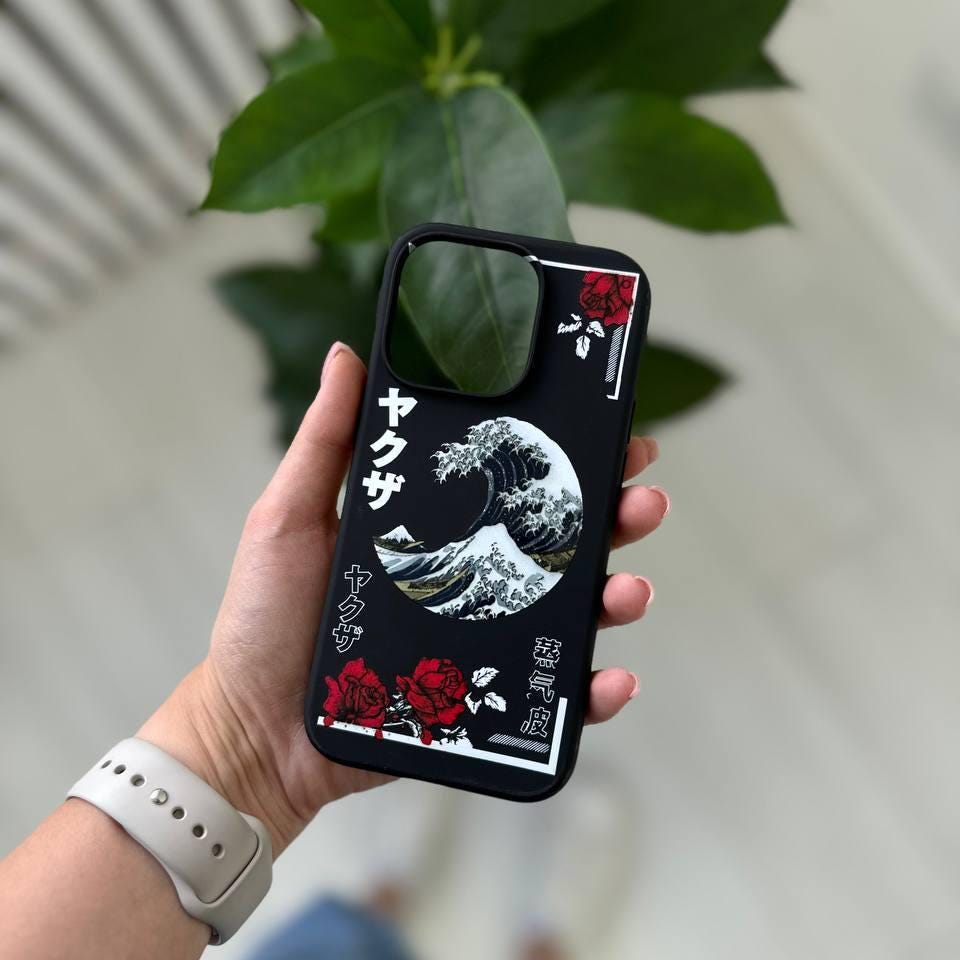Custodia per iPhone 17 Pro Max con motivo onde giapponesi, cover per iPhone 16 con design artistico giapponese e MagSafe, custodia con motivo tatuaggi