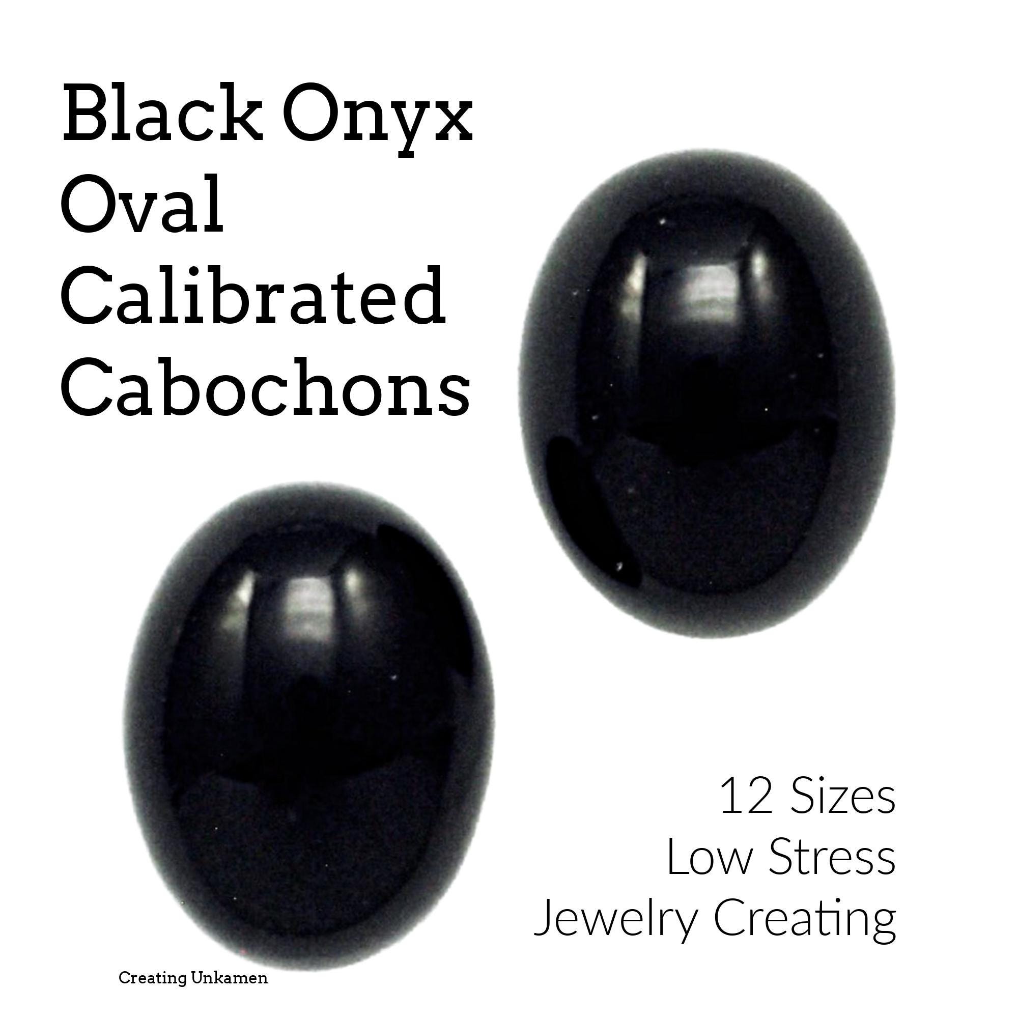 Cabochon ovali calibrati in onice nera 8 mm x 6 mm, 9 mm x 7 mm, 10 mm x 8 mm, 12 mm x 10 mm, 14 mm x 10 mm, 16 mm x 12 mm, 18 mm x 13 mm, 25 mm x 18