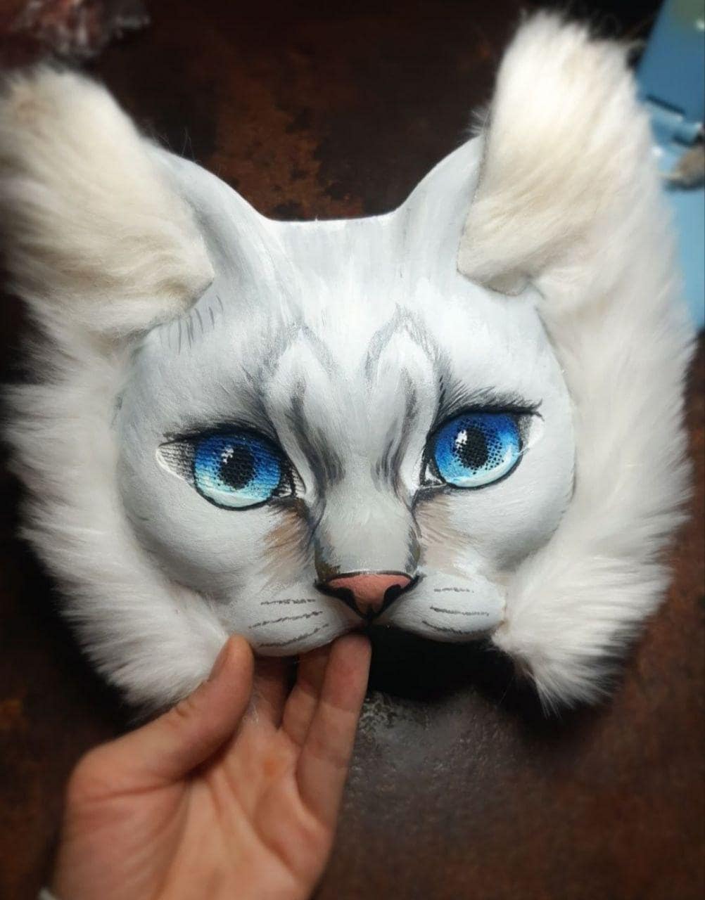 Maschera di volpe artica Maschera di volpe polare Gatto therian, accessorio cosplay unico Therian maschera di gatto bianco-grigio costume da volpe Oth