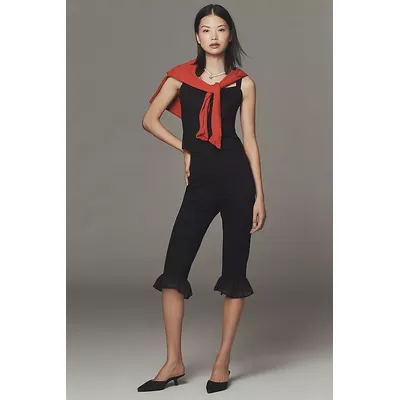 By Anthropologie Slim Ruffle Capri Pants