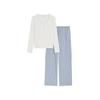Pyjama MARC O'POLO "Mix N Match Cotton", Damen, Gr. XL, weiß, Jersey, Webqualität, Obermaterial: 95% Baumwolle, 5% Elasthan, casual, bequem lang, V-Ausschnitt, Langarm, Homewear-Sets, V-Ausschnitt, Langarm, Hose kariert, Gummizug, Baumwolle