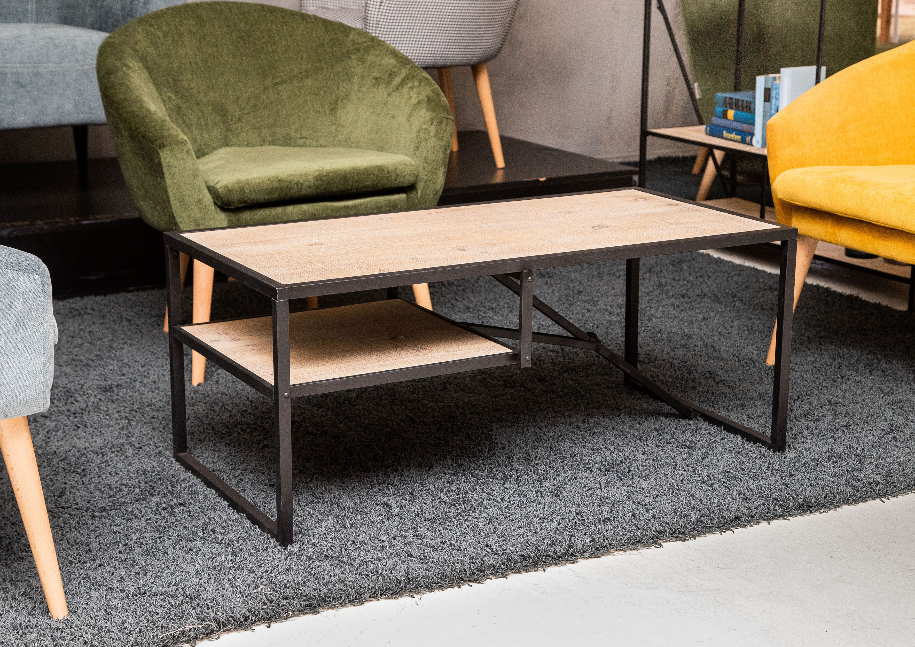 Couchtisch GUTMANN FACTORY "Alcott", schwarz (schwarz, schwarz, natur), B:100cm H:43cm T:50cm, Tische, Eckige Couchtische