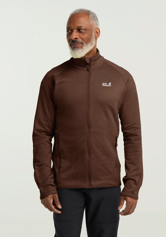 Fleecejacke JACK WOLFSKIN "PEAK DISTRICT FZ M", Herren, Gr. XL (54/56), hotchoc, Obermaterial: 94% Polyester, 6% sonstige Fasern; Futter: 100% Polyester, Jacken Fleecejacke