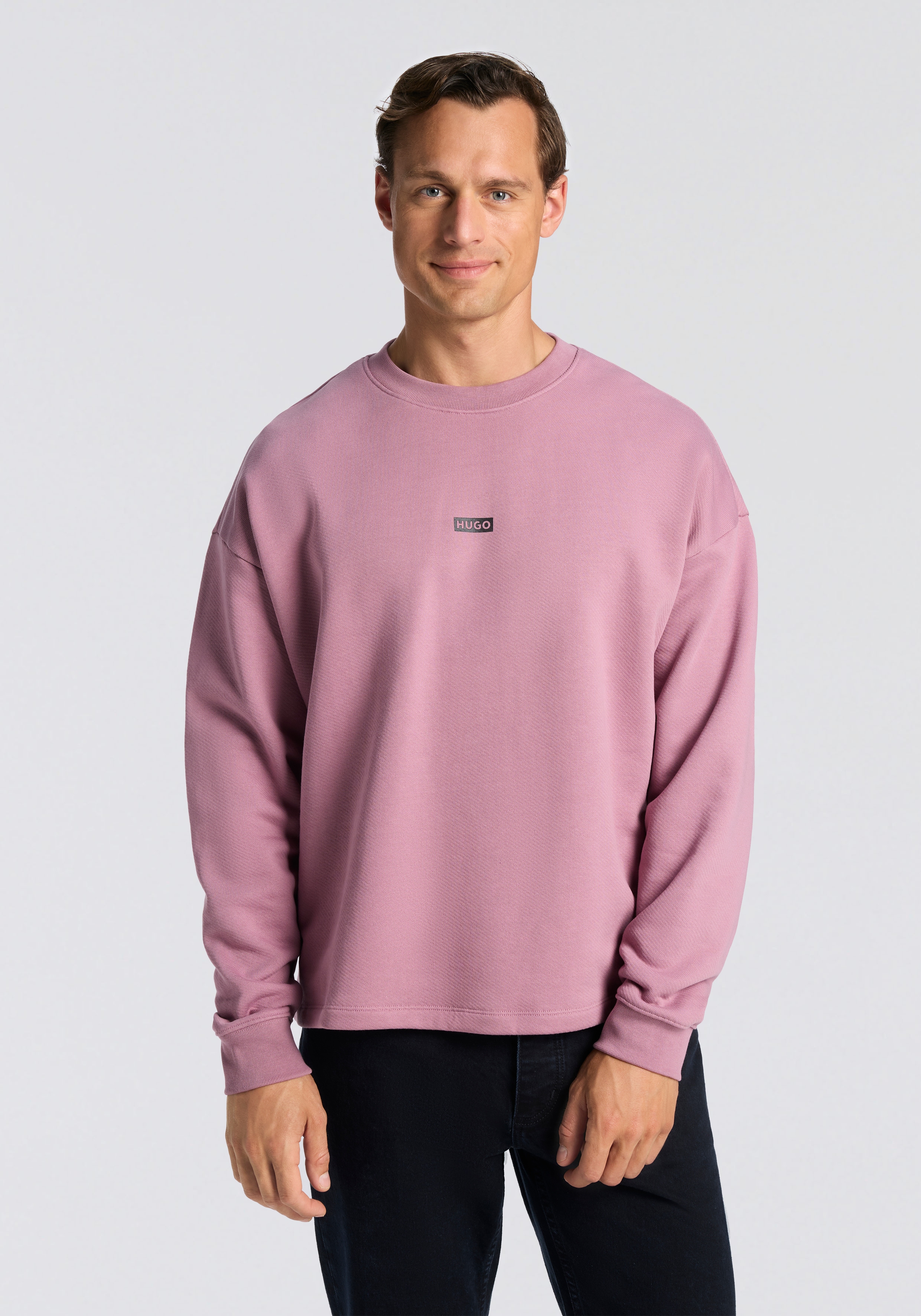 Sweatshirt HUGO BLUE "Naviu", Herren, Gr. L, rosa (schwarz pink656), Sweatware, Obermaterial: 100% Baumwolle, regular fit hüftlang, Rundhals, Bündchen, Sweatshirts Sweatshirt, mit Rückendruck