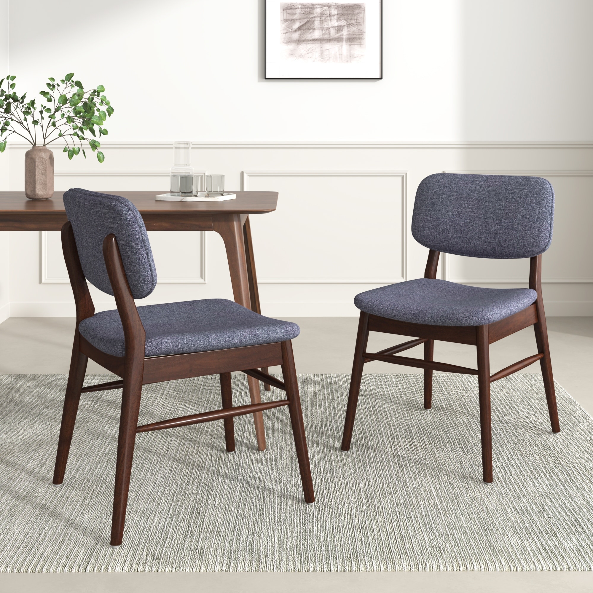 Roomfitters Mid-Century Upholstered Dining Chairs with Rubberwood Frame, Set of 2
