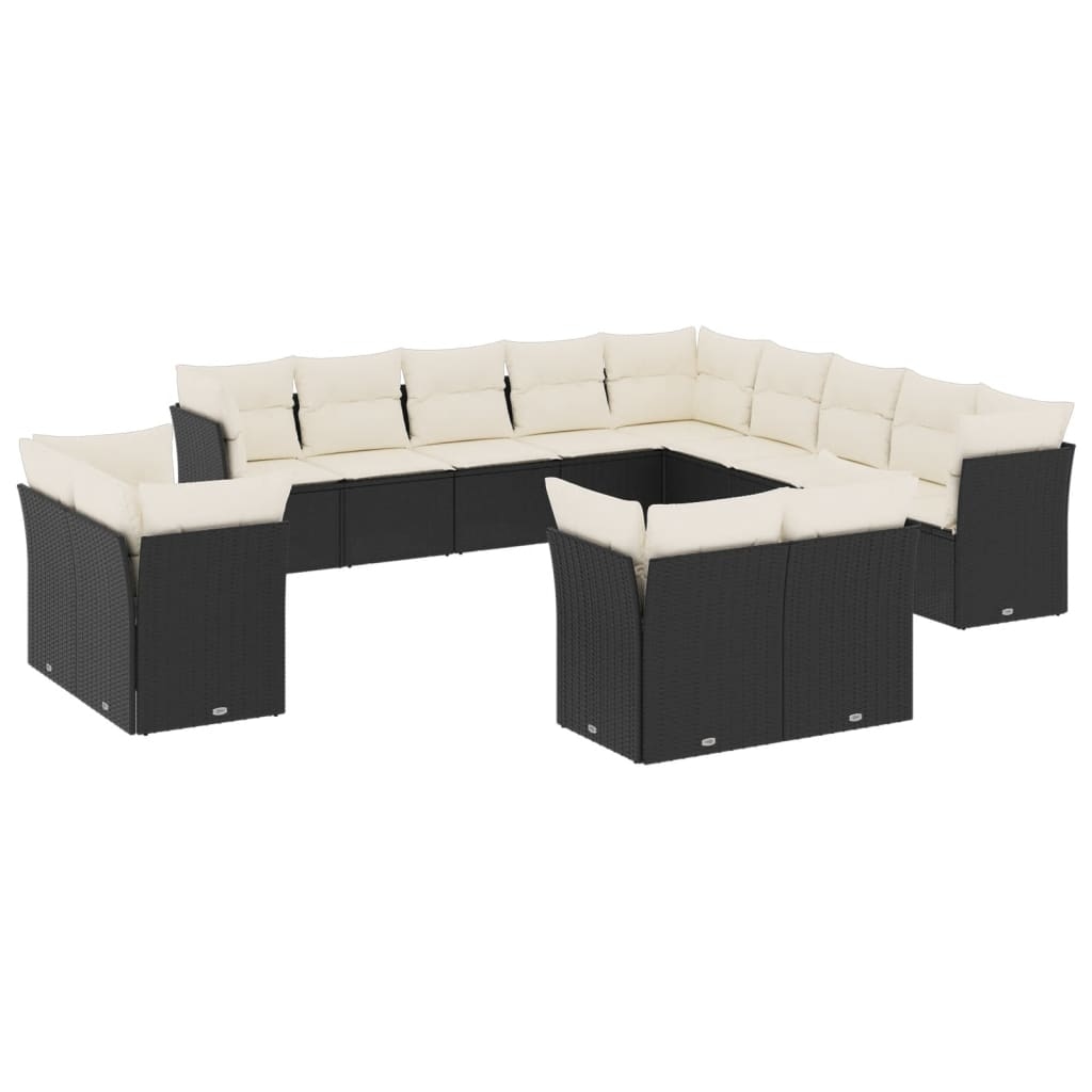 vidaXL 13-tlg. Garten-Sofagarnitur mit Kissen Schwarz Poly Rattan Image