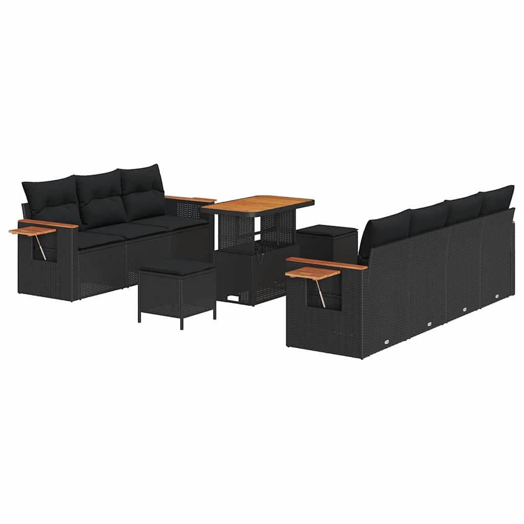 vidaXL Garten-Sofa-Set mit Kissen 10 pcs Schwarz 90 x 55 x 71 cm Image