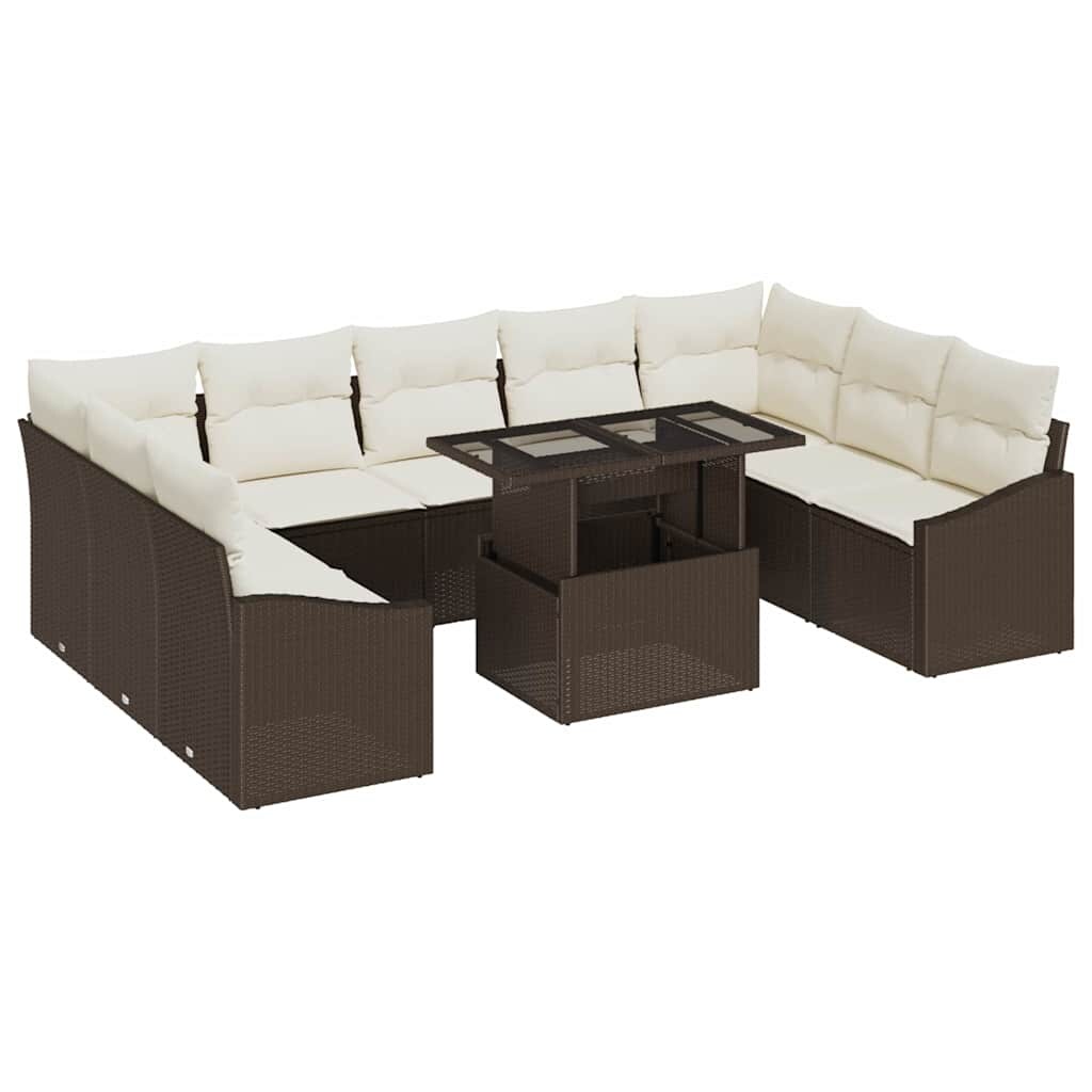 vidaXL Garten-Sofa-Set mit Kissen 10 pcs Braun, Creme 100 x 55 x 73 cm Image