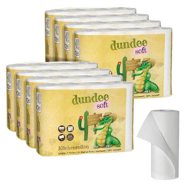 Dundee Küchenrollen 3-lagig, 32 Rollen (8 Pack à 4 Rollen) weiß, 26 cm Image