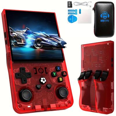 Upgraded R36MAX Handheld Game Console - Dual-Action Joystick USB Charging Rechargeable Lithium Battery Includes 64GB Card Black Carrying Case Perfect for Gaming on the Go Portable Gaming Console