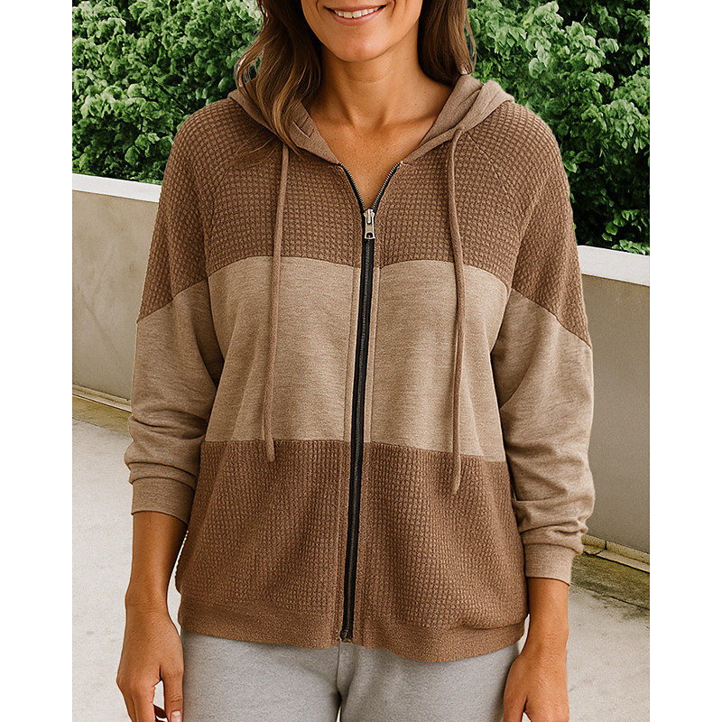 Women's Zip Up Sweatshirt Hooded Jacket Drawstring Long Sleeve Top Athleisure Color Block Outdoor Travel Sports Sportswear Activewear Black Blue Green