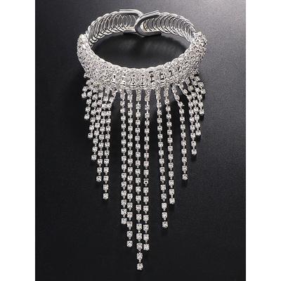 Women's Silver Rhinestone Fringe Arm Bracelet, Sparkling Statement Jewelry for Parties and Special Occasions
