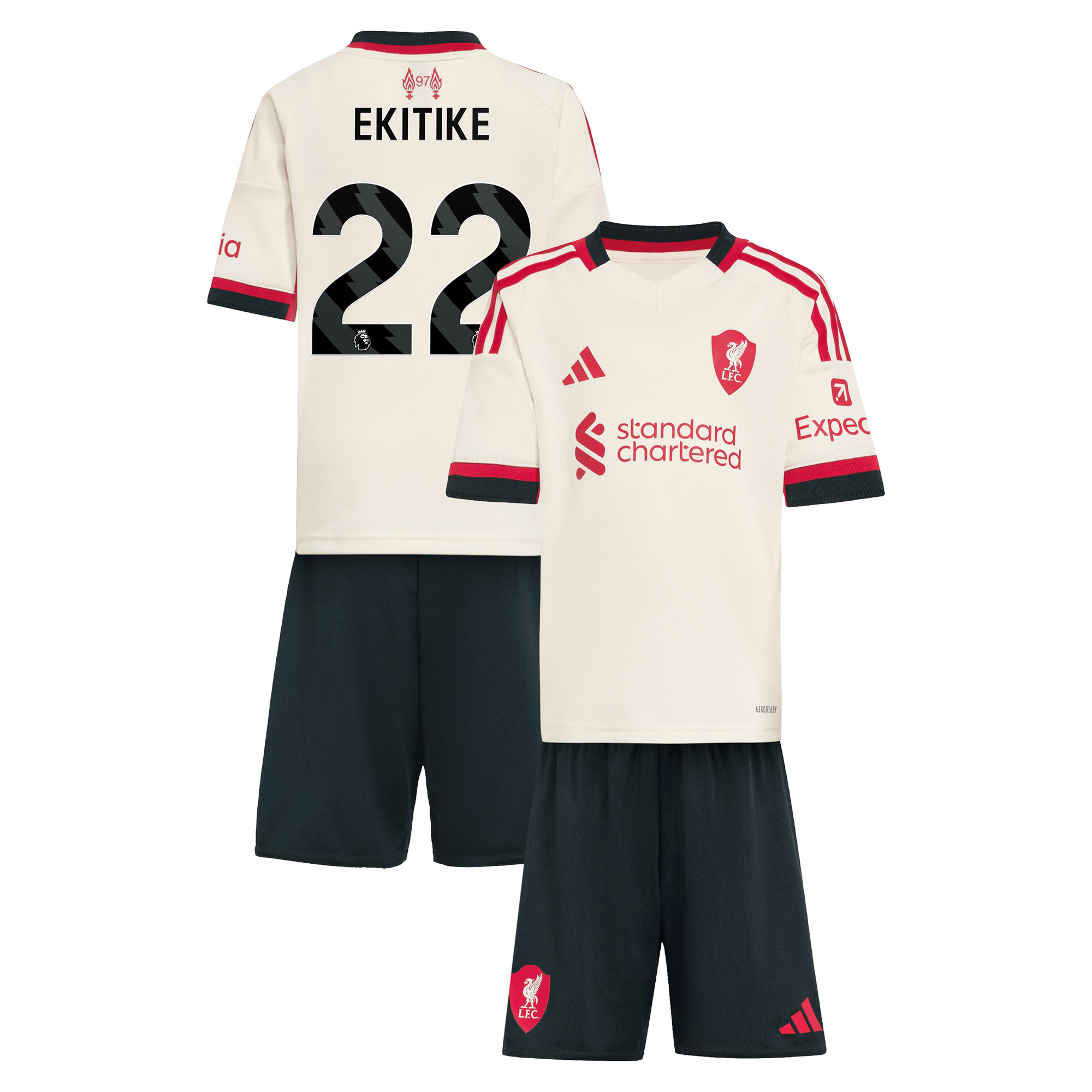Liverpool adidas Auswarts-minikit 2025-26 mit Aufdruck Ekitike 22 Image