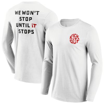 Kick It Out Slogan Graphic Langarm-T-Shirt – Weiß/Rot – Herren Image