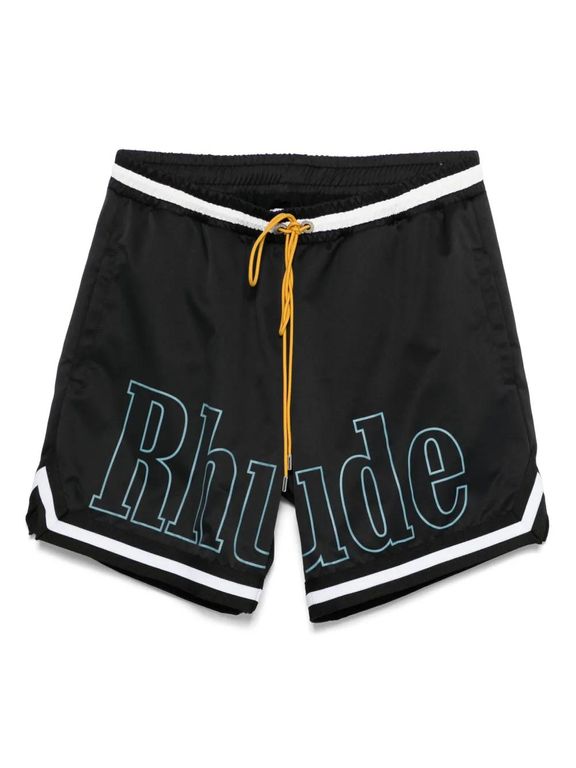 Logo-Print Swim Shorts - Black - Rhude Beachwear