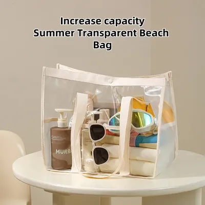 Transparente Strandtasche, wasserdichter Kulturbeutel aus PVC mit großem Fassungsvermögen, tragbare Aufbewahrungstasche für Reiseutensilien, Netztasche, Reisezubehör