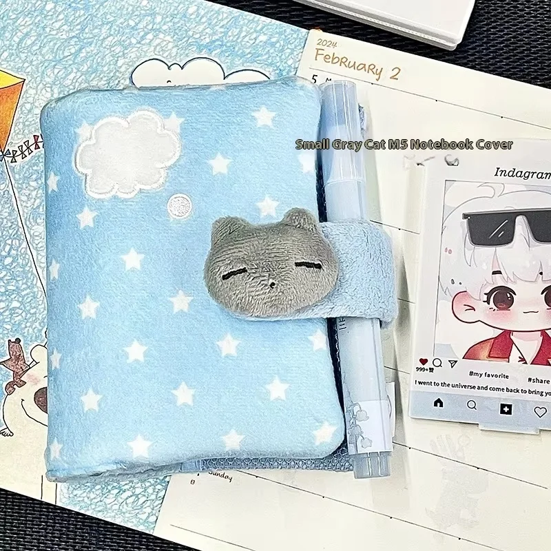 Niedlicher M5-Handbuch-Buchcover, graue Katze, Welle, Punkt, Kaninchen-Einband, hohe Schönheit, einfaches Loseblatt-Notizbuch, nur Shell Image