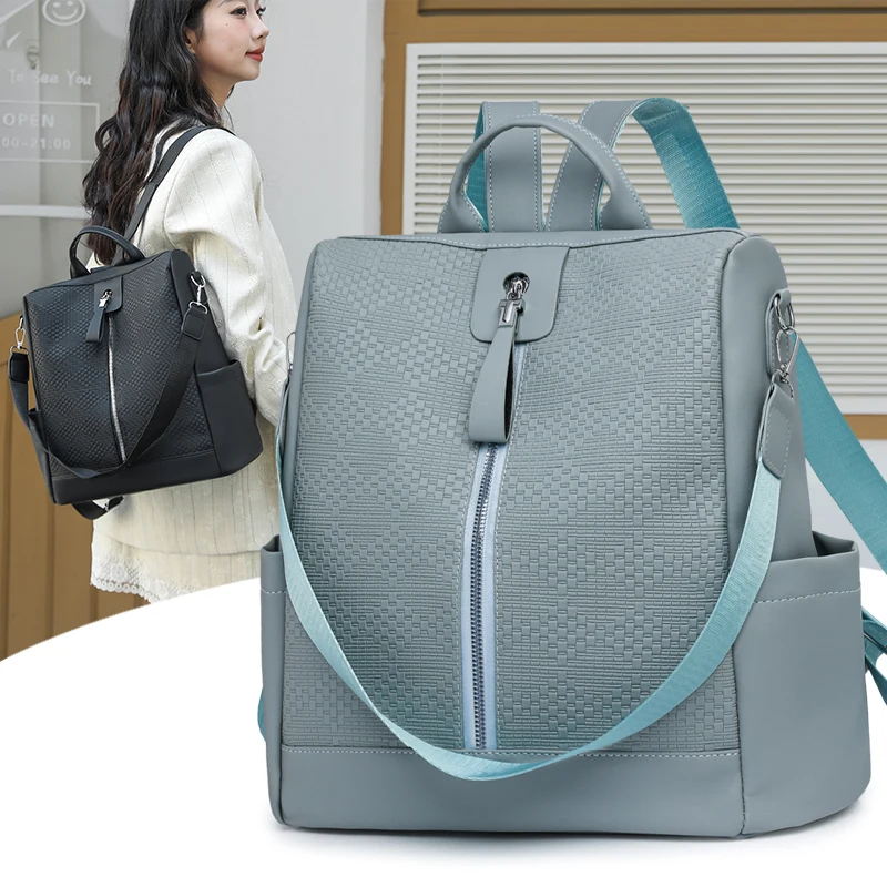 Mode Weiche PU Leder Damen Rucksack Freizeit Elegante Reise Schulter Tasche Licht Anti diebstahl Einfarbig Einfache Student Rucksack Image