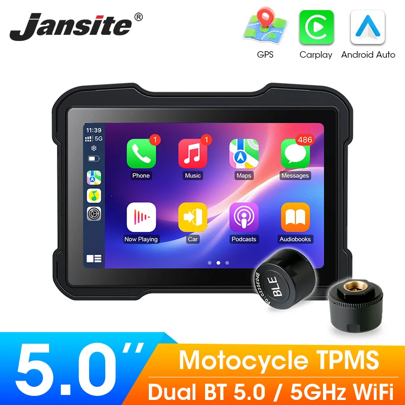 5 Zoll tragbare Motorräder Navigation Wireless CarPlay Android Auto Display Bildschirm GPS Navigation TPMS 5G WIFI IPX7 wasserdicht