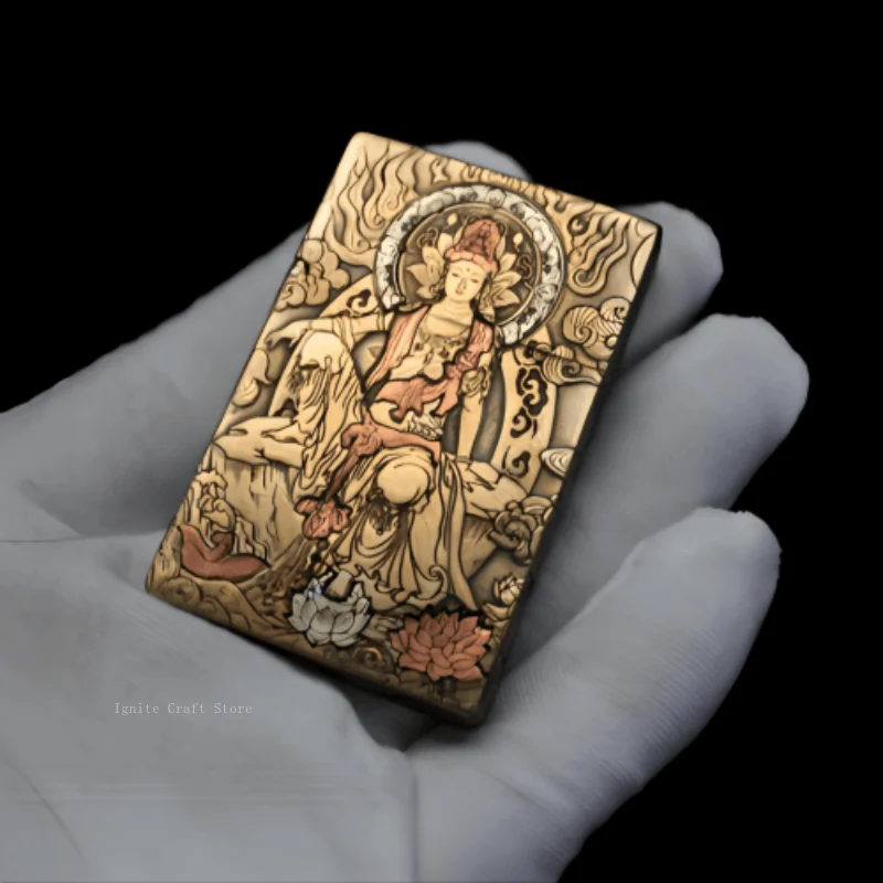 Original Messing kleine schwere Rüstung 3D eingelegte geschnitzte Kraftstofffeuerzeug, handgeschnitztes Feuerzeug, Zigarettenzubehör, Herrengeschenk Image