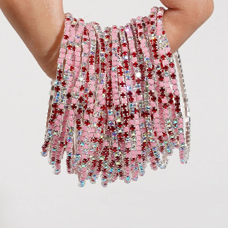 5 stücke Mode Bunte Acryl Kristall Strass Elastische Armband Für Frauen Stretch-Armband Hochzeit Armbänder Täglichen Schmuck Image