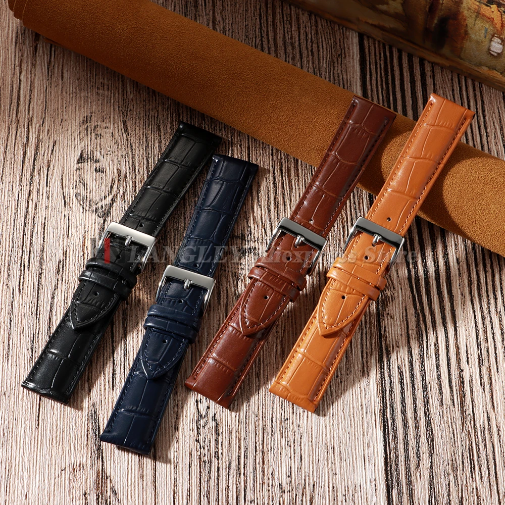 Kalbsleder-Uhrenarmband, 12 mm, 14 mm, 16 mm, 18 mm, 20 mm, 22 mm, 24 mm, Uhrenarmbänder für Damen und Herren, Uhrenzubehör, solide Schnalle, Schwarz, Braun Image