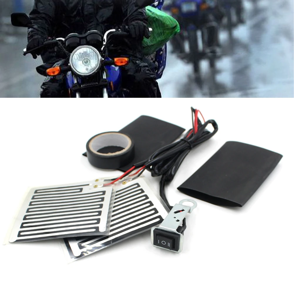 12V Motorrad Beheizte Handgriffe Pads Mit Schaltersteuerung Gummi ABS Motorrad Beheizte Handgriffe Lenker Heizung Wärmer Kit Image