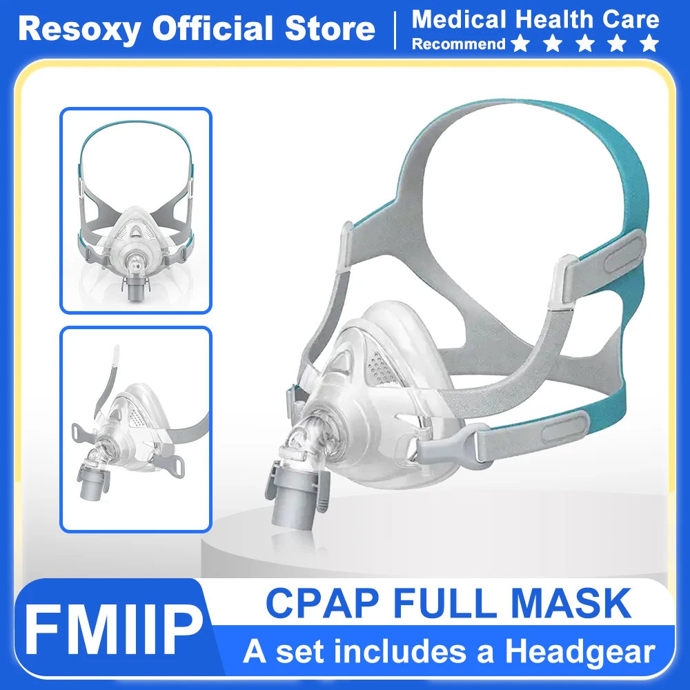 Resoxy FMIIP Vollgesichts-CPAP-Maske mit Silikongelkissen, automatische CPAP APAP BIPAP-Maschine, Verwendung für Anti-Schnarch-Schlafapnoe-Schlaf Image