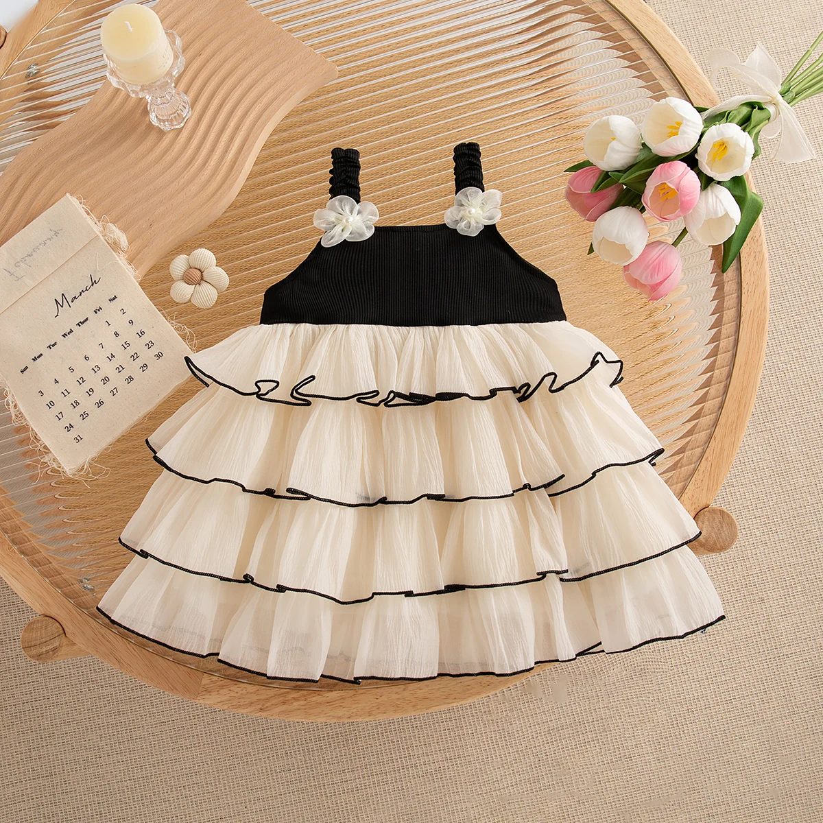 Baby Mädchen Kleider Sommer Schichten Mesh Blume Neckholder Mädchen Kleider Nette Mädchen Prinzessin Kleider Baby Kleidung Mädchen Image