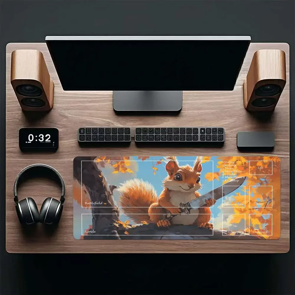 Kawaii süßes Eichhörnchen-Mauspad mit Fantasy-Thema für MTG TCG Gaming-Spielmatte, Spielspielmatte, Duel-Pads, Anfänger-Kartenschlachten zum Selbermachen
