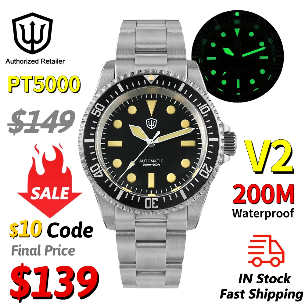 Watchdives WD5513 V2 38 mm Uhr NH35 Automatikuhr Datum Saphir 20 Bar wasserdicht Tauch leuchtende Vintage mechanische Uhren Image