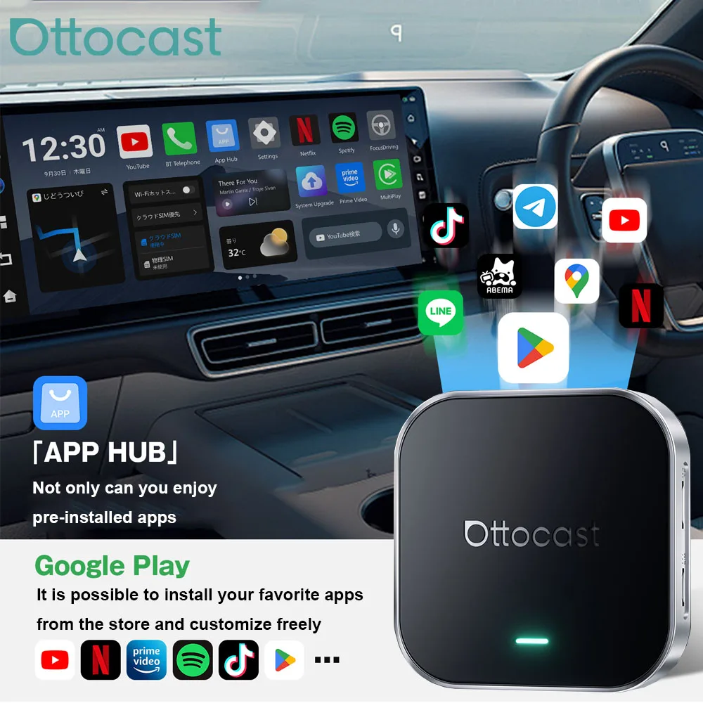 OTTOCAST E2 Wireless CarPlay Android Auto Ai Box Video Adapter Auto Zubehör für Benz Audi Kia Hyundai VW Toyota FOTA Upgrade Image