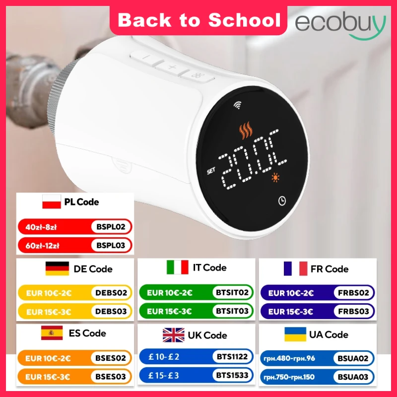 Tuya Smart Wifi Thermostatventil Smart Wifi Thermostatventil Kopf Temperatur Controller Alexa Google Hause Image