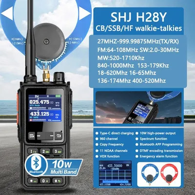​SHJ H28Y Handheld HF Radio | 10W High Power | CB/SSB/HF Coverage | 960 Channels | BT Wireless Freq Programming​