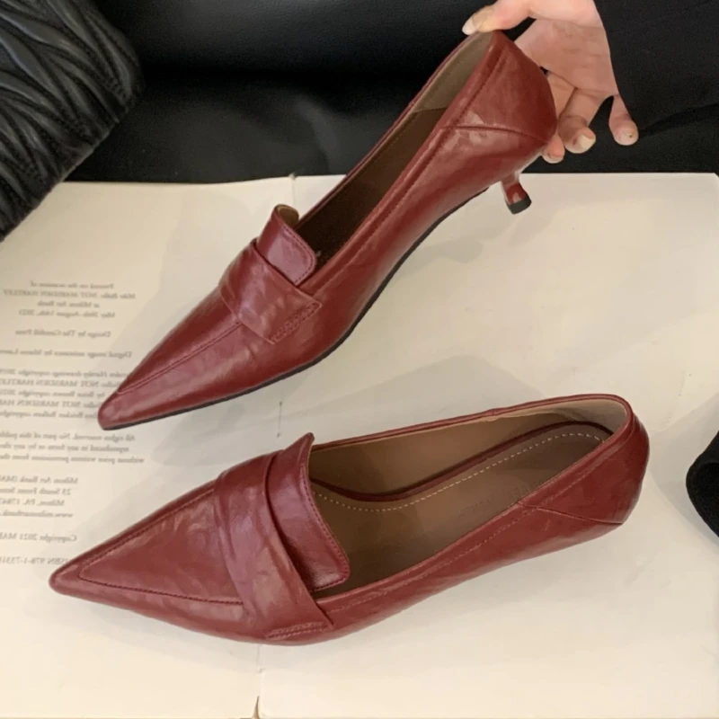 Fashion Pointed Toe Low Heel Designer Shoes for Women Comfort Soft Leather Shallow Kitten Heels Pumps Office Shoes Zapatos Mujer