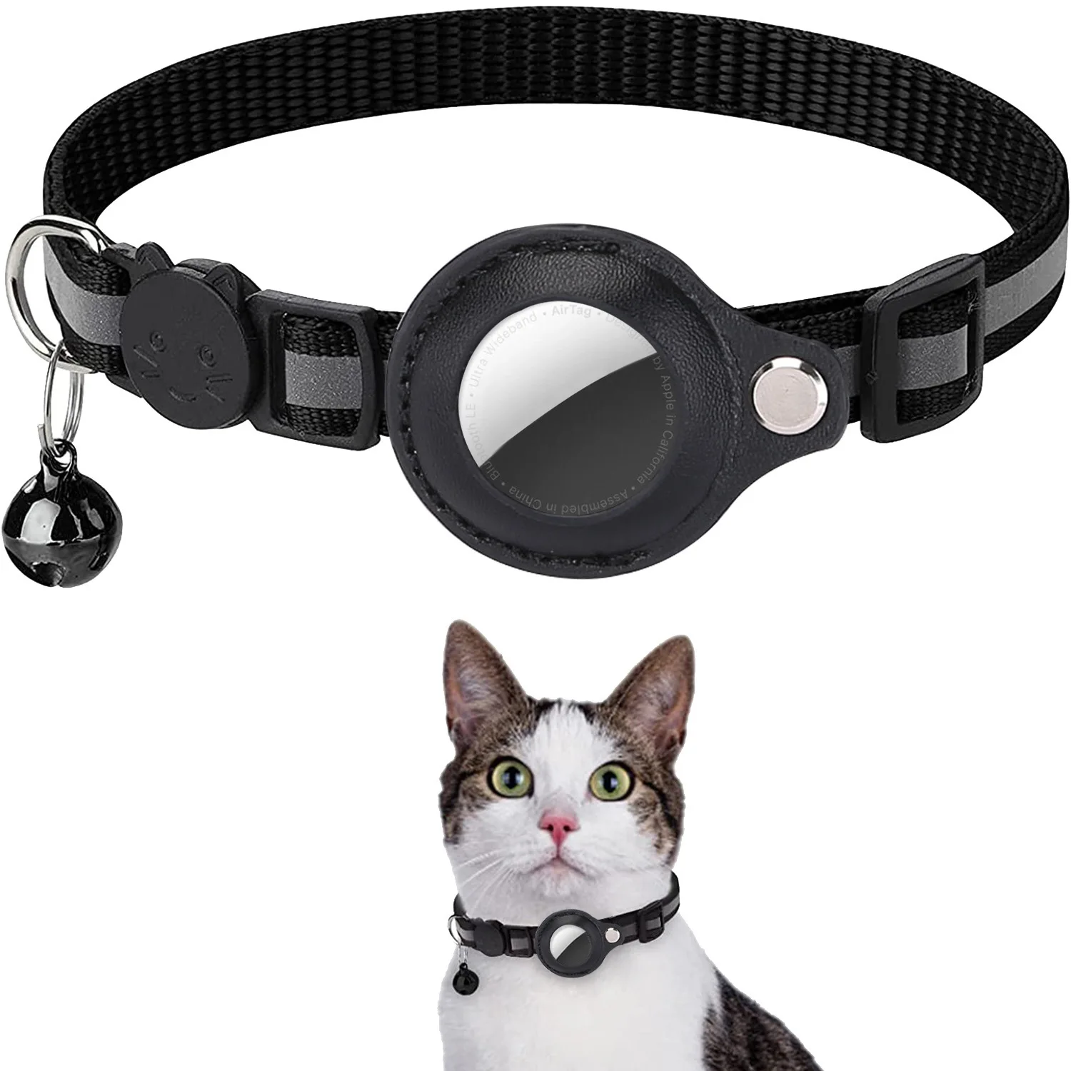 Abnehmbares Katzenhalsband mit reflektierenden Streifen – verstellbares, wasserdichtes Haustierhalsband mit Glöckchen, fluchtsicher für Kätzchen und Katzen Image