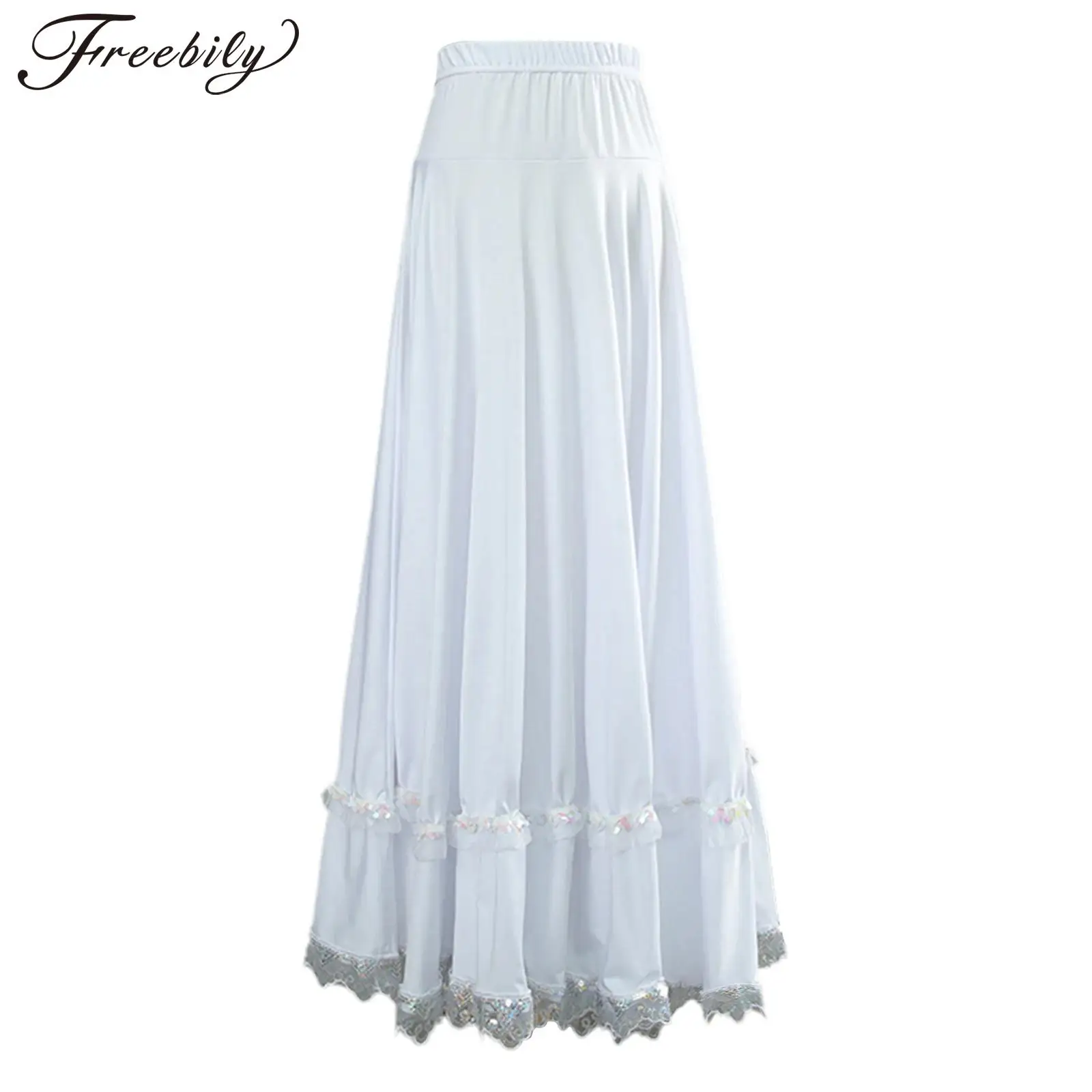 Frauen Flamenco Tanz Rock Voller Kreis Hohe Taille Rüschen Maxi Röcke Quadratischen Bauch Gesellschaftstanz Spanisch Paso Doble Dancewear Image