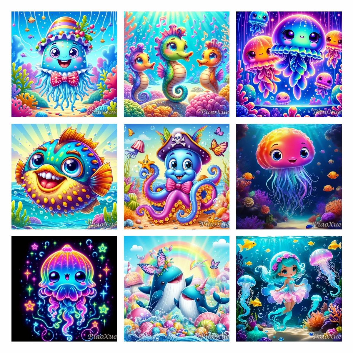 Cartoon Qualle Delphin Unterwasserwelt 5D Diamant Malerei Set Tier DIY Diamant Mosaik Stickerei Kreuzstich Kit Handwerk Image