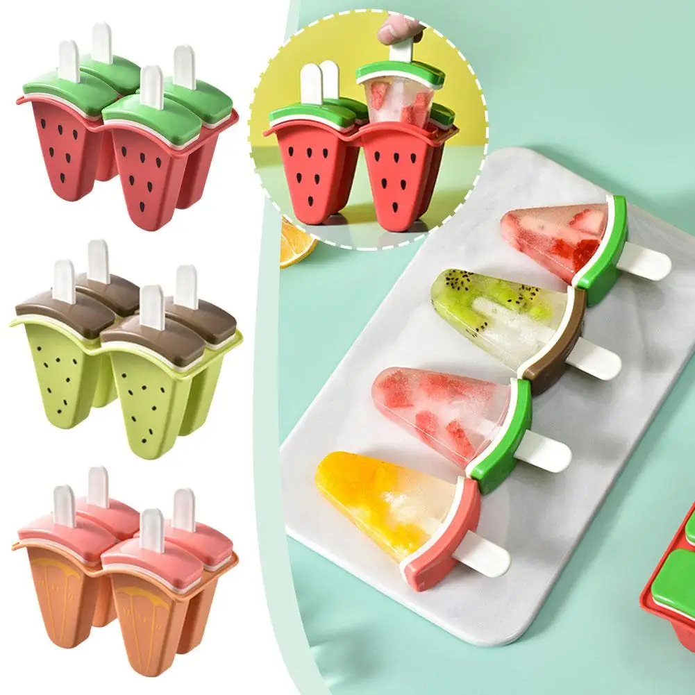 6-Gürtel-Eisformen in Wassermelonenform in einem Tablett mit Stäbchen, leicht zu lösende Eis am Stiel-Maker, hausgemachte Eisform Image