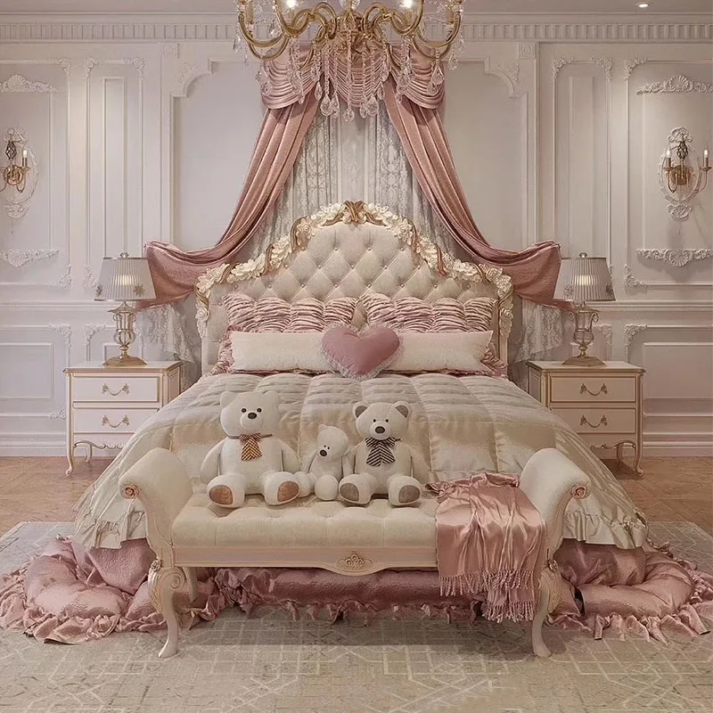 Europäisches Luxus-Doppelbett-Design, minimalistisches Camping, biegbares Doppelbettgestell, modernes Cama-Queen-Size-Wohnmöbel aus Holz Image