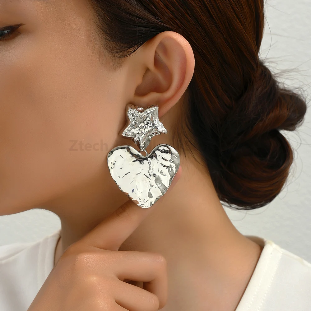 Vintage Mode Große Herz Gold Farbe Metall Baumeln Ohrringe für Frauen Elegante Sexy Charme Zubehör Luxus Schmuck