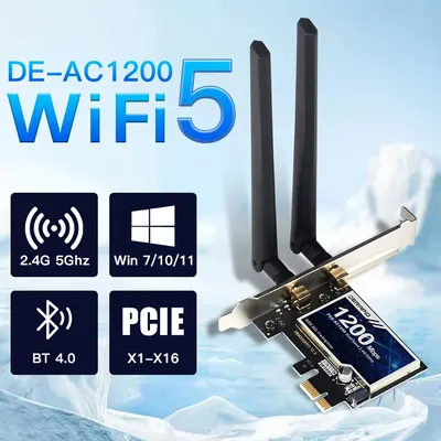 WiFi 5 PCI-E Wireless Adapter AC1200 Network Card Dual Band 2.4G/5GHz 802.11AC For Bluetooth 4.0 Desktop Windows 7/8/10/11