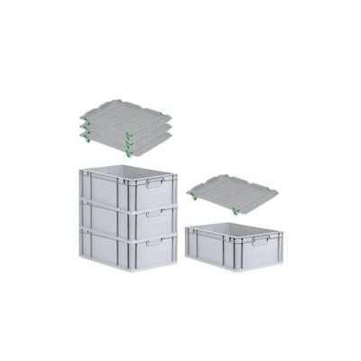 PROREGAL SuperSparSet 4x Eurobox NextGen Economy mit Auflagedeckel & 4x Verschlüsse Grün, Griffe zu, HxBxT 22x40x60cm, 44L, Eurobehälter, Box Image