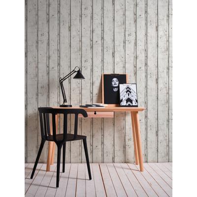Vliestapete A.S. CRÉATION "Elements Vliestapete Holz-Optik Mustertapete Weiß Grau Vintage", weiß,creme,grau, B:0,53m H:0,02m L:10,05m, Vlies, Tapeten, moderne Tapete mit Holzlatten Struktur für Wohnzimmer Küche Image